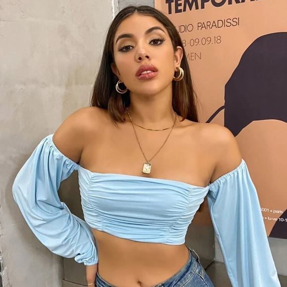 Shein Off Shoulder Ruched Crop Top - Picture 1 of 3